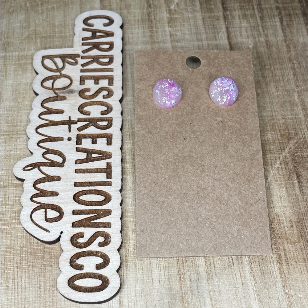 Pink Iridescent Glitter Stud Earrings